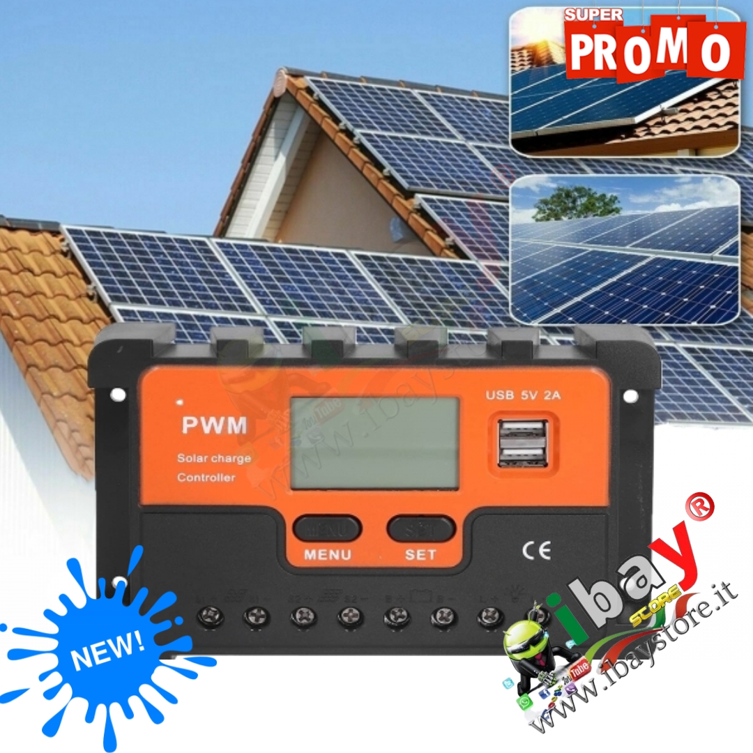 REGOLATORE DI CARICA 70A MPPT SOLARE FOTOVOLTAICO 70 AMPERE LCD 12V 24V PER  PANNELLO ENERGIA SOLARE CONTROLLER CARICA